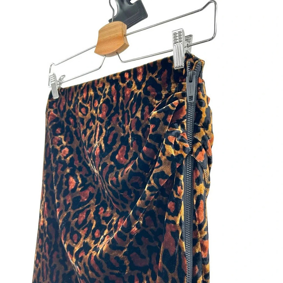 The Kooples Fire Brown Velvet Skirt Leopard Print Front Zipper Size 2 Medium - Picture 3 of 10